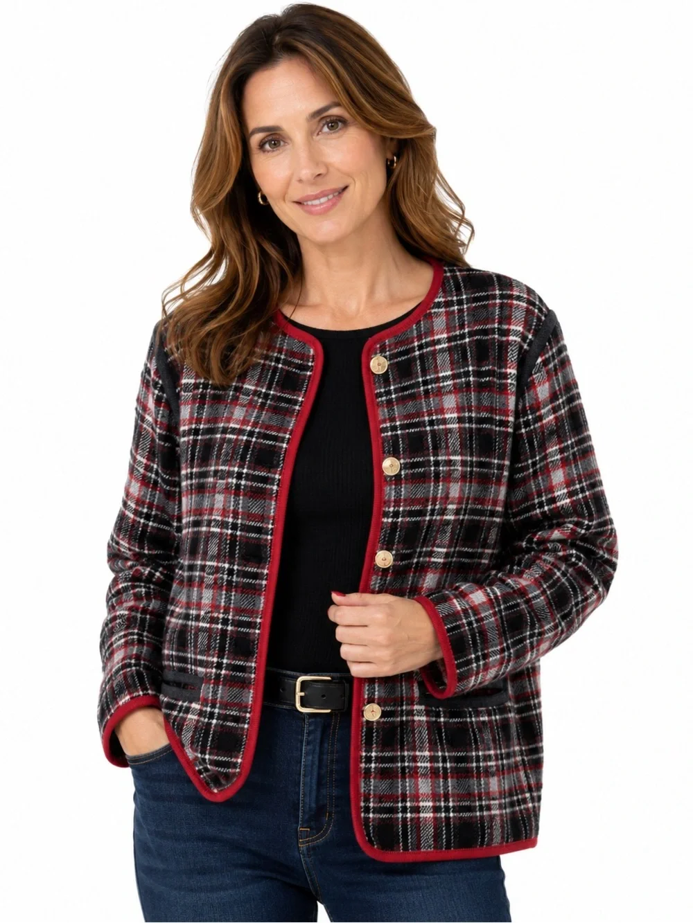Sonnblick Landhausmoden Virgin Wool Reversible Plaid & Solid Red Jacket Sz. L??